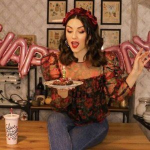 Zara Floral Print Puff Sleeve Organza Blouse